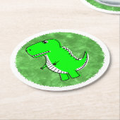緑のDino水の色ベビーシャワー ラウンドペーパーコースター (アングル)