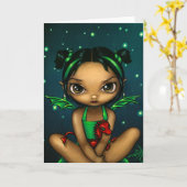 "緑のDragonling"の挨拶状 カード (黄色い花)