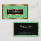 緑のFAXグリッター金ゴールドのアクセント 名刺 (正面/裏面)