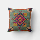 緑のKilimラグ枕：エレガンスの声明 クッション (裏面)