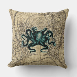 緑のKrackenのイラストレーションの地図の沿岸蜂蜜色 ランバークッション