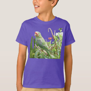 緑のLorikeetのオーガニックな鳥のTシャツ Tシャツ