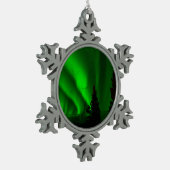 緑のNorthern Lights スノーフレークピューターオーナメント (左)