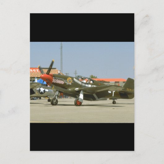 緑のP51マスタング離れ、Side_WWII飛行機 ポストカード (正面)