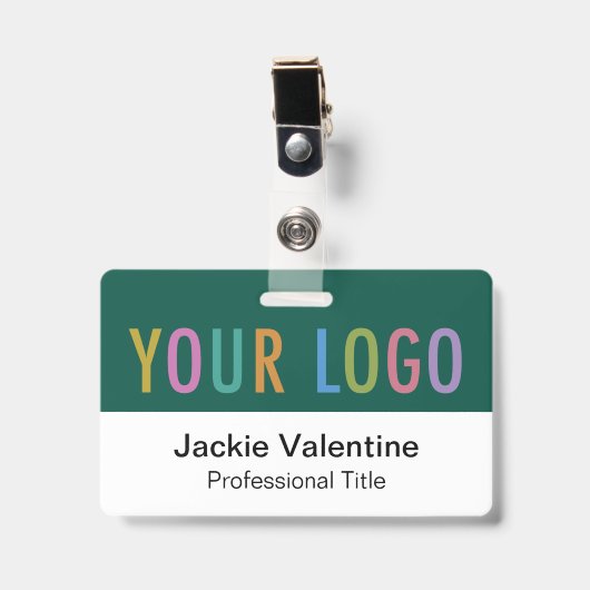 緑のPVC名バッジ水平ロゴスタッフIDラベル バッジ (正面 （クリップ付）)