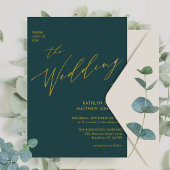 緑のQRコードすべてを1つの金ゴールドスクリプ結婚ト インビテーションポストカード