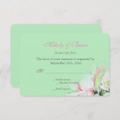 緑のrsvpの美しいピンクのリンゴの結婚花 出欠カード (正面/裏面)