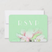 緑のrsvpの美しいピンクのリンゴの結婚花 出欠カード (裏面)