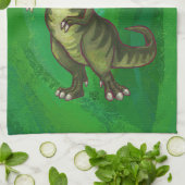 緑のSanta HatのTRex キッチンタオル (折り畳み)