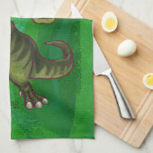 緑のSanta HatのTRex キッチンタオル (四つ折り)