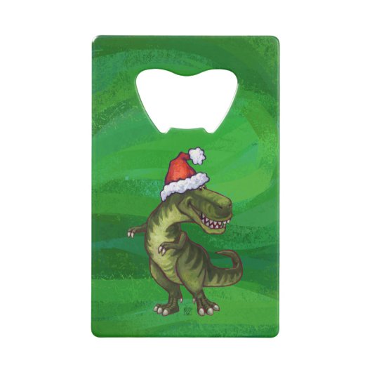 緑のSanta HatのTRex クレジットカード栓抜き (正面)