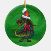 緑のSanta HatのTRex セラミックオーナメント (裏面)