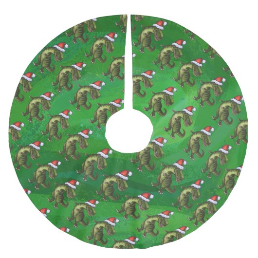 緑のSanta HatのTRex ブラッシュドポリエステルツリースカート (正面)