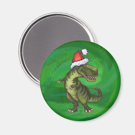 緑のSanta HatのTRex マグネット (正面/裏面)