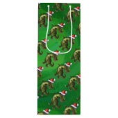 緑のSanta HatのTRex ワインギフトバッグ (正面)