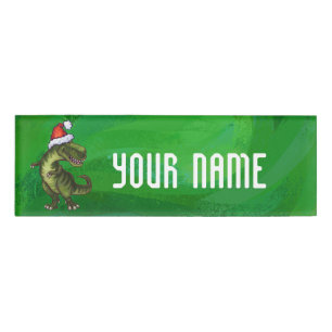 緑のSanta HatのTRex 名札