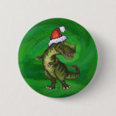 緑のSanta HatのTRex 缶バッジ (正面)