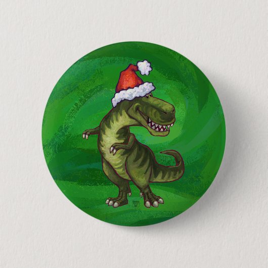 緑のSanta HatのTRex 缶バッジ (正面)