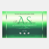 緑のShimery製品ラベルRhinestonesモノグラム 長方形シール (正面)
