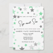 緑のsipと参照招待状、新生児、ようこそパーティー 招待状 (正面)