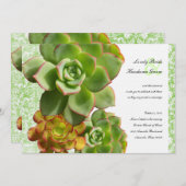 緑のSucculentsのヴィンテージのダマスク織の結婚式招待状 招待状 (正面/裏面)