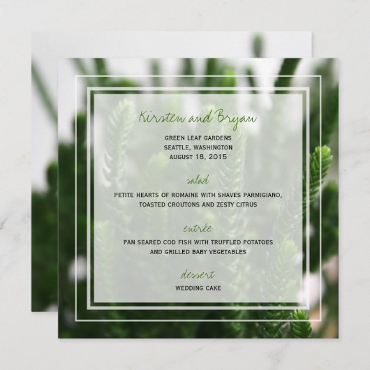 緑のSucculentsの草の自然の写真のモダンな結婚式 メニュー (正面/裏面)