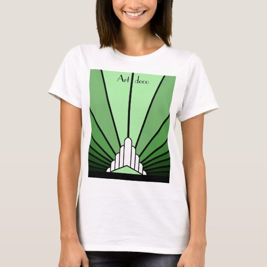 緑のTシャツにアールデコの太陽 Tシャツ (正面)