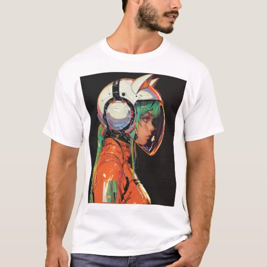緑のTシャツを着た可愛らしいロボットの女の子 Tシャツ (正面)