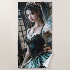 緑のTuと妖精の翼のバレエダンサー ビーチタオル