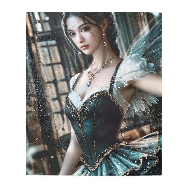 緑のTuと妖精の翼のバレエダンサー メタルプリント (正面)