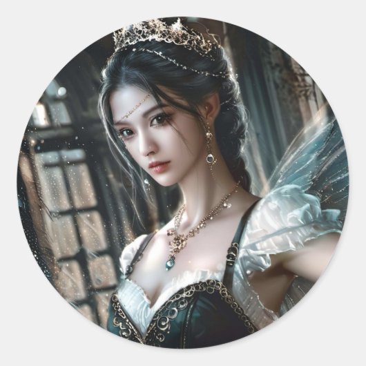 緑のTuと妖精の翼のバレエダンサー ラウンドシール (正面)