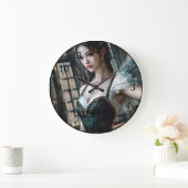 緑のTuと妖精の翼のバレエダンサー ラージ壁時計 (ホーム)