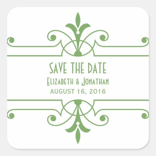 緑のv2飾ファンシーり付け日付ステッカーの保存 スクエアシール (正面)