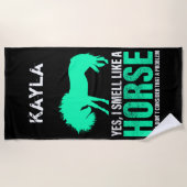 緑のYes私は馬のような匂いパーソナライズされた ビーチタオル (正面)