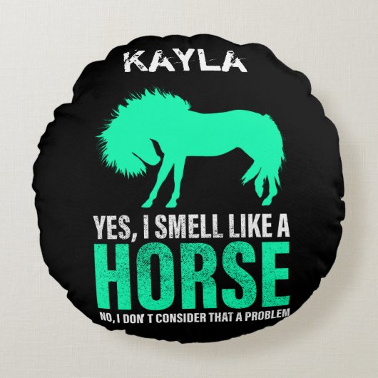 緑のYes私は馬のような匂いパーソナライズされた ラウンドクッション (正面)