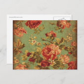 緑はがき上の古いピンクのバラ ポストカード (正面/裏面)