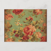 緑はがき上の古いピンクのバラ ポストカード (正面)