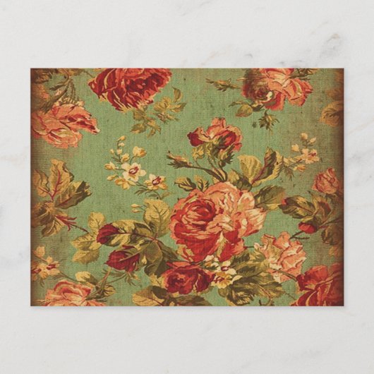 緑はがき上の古いピンクのバラ ポストカード (正面)