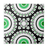 緑はっきりしたの白黒の幾何学的パターン タイル (正面)