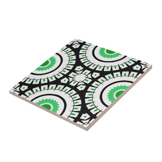 緑はっきりしたの白黒の幾何学的パターン タイル (側面)