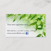 緑はスパのスキンケアのマッサージのサロンを残します 予約カード (裏面)