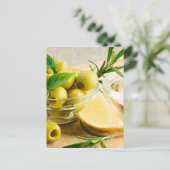 緑はハーブと飾られたオリーブを凹めました ポストカード (スタンド正面)