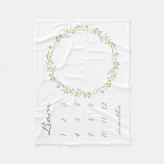 緑はパーソナライズなベビーのマイル標石の写真Fleを残します フリースブランケット (正面)