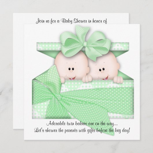緑はベビーシャワーの招待状か発表を結び付けます 招待状 (正面/裏面)