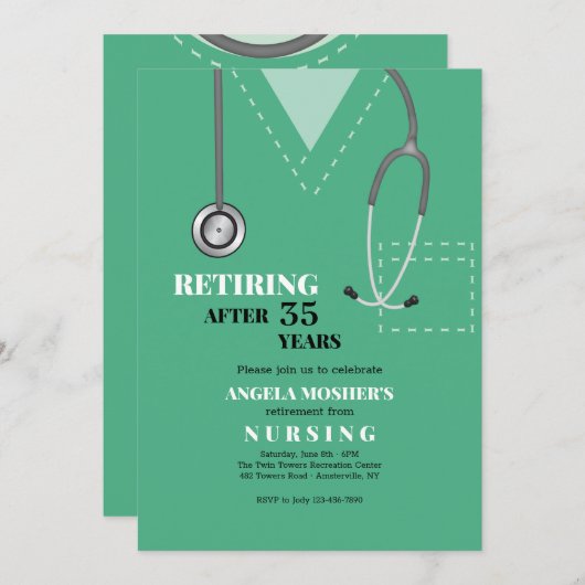 緑は医学の退職のパーティの招待状をごしごし洗います 招待状 (正面/裏面)