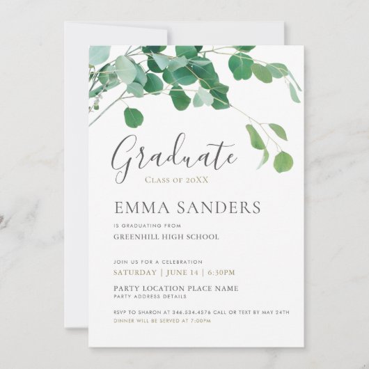 緑は卒業パーティーのカスタムの招待状を残します 招待状 (正面)