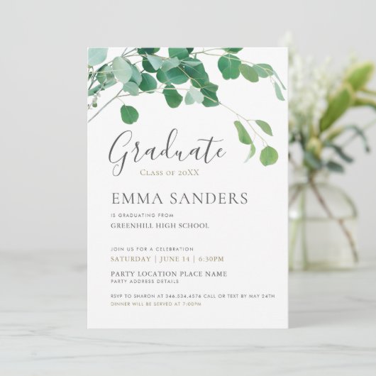 緑は卒業パーティーのカスタムの招待状を残します 招待状 (スタンド正面)