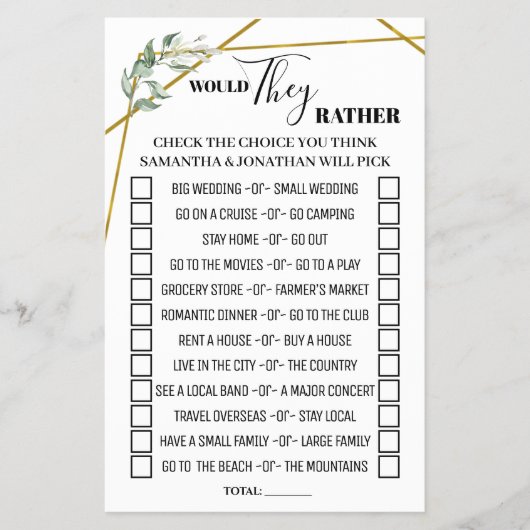 緑は彼らにむしろブライダルシャワー チラシ (正面)