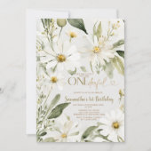 緑は彼女は一歳の誕生日の花を飾っていない 招待状 (正面)