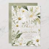 緑は彼女は一歳の誕生日の花を飾っていない 招待状 (正面/裏面)